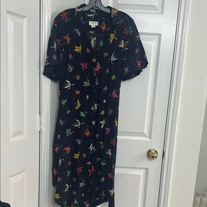 Anthropologie Maeve Navy Bird Print Dress